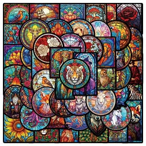 Glas-in-lood stickers – set van 10 unieke raamkunst designs