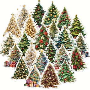 Kerstboom Stickers – Set van 10 | Scrapbooking & Cadeau Decoratie