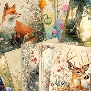 Papier Set Bosdieren – 10 Decoratieve Papieren (15x15 cm)