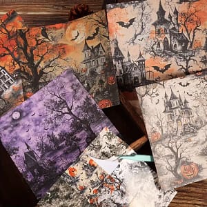 Scrap Set Halloween – 3 Decoratieve Papieren + 1 Stickervel