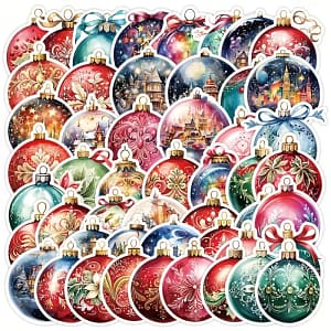 Kerstballen Stickers – Set van 10 | Scrapbooking & Cadeau Decoratie