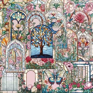 Transparante stickers โ Retro bloemenspiegels (10 stuks)