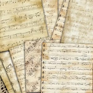 Papier Set Vintage Muziek Noten – 10 decoratieve papieren (15x15 cm)