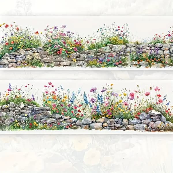 Pet Tape Bloemenmuur met Grijze stenen