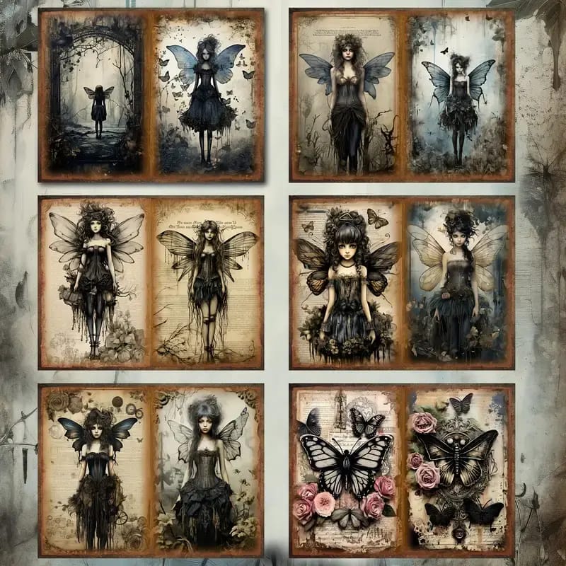 Gothic vlinderfee stickers en papieren