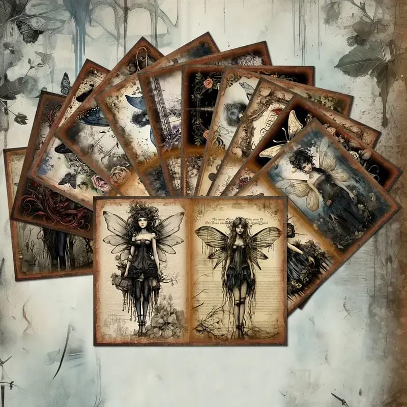 Gothic vlinderfee stickers en papieren