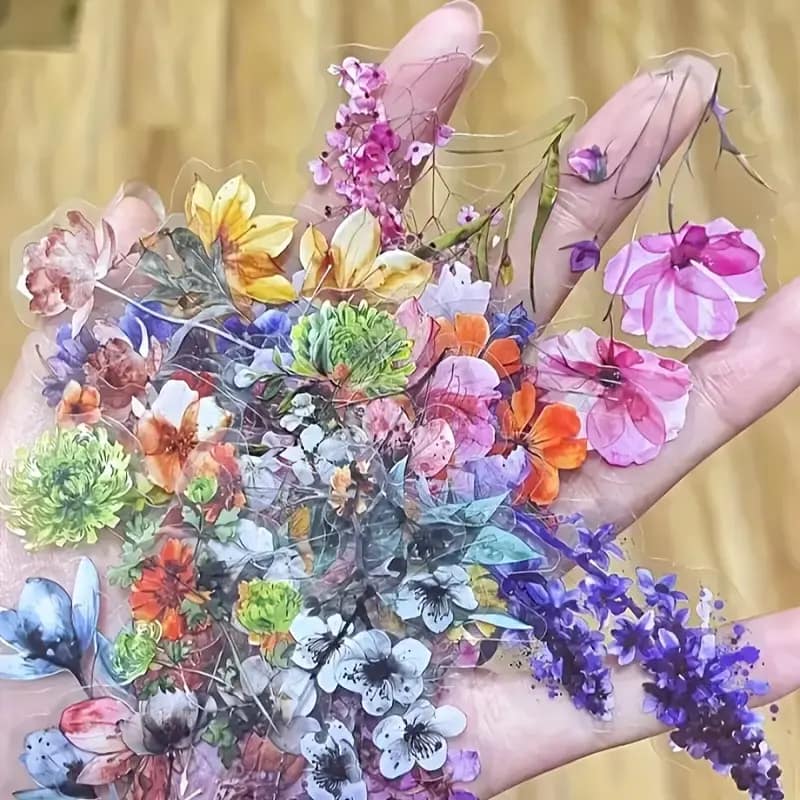 Transparante stickers gekleurde bloemen
