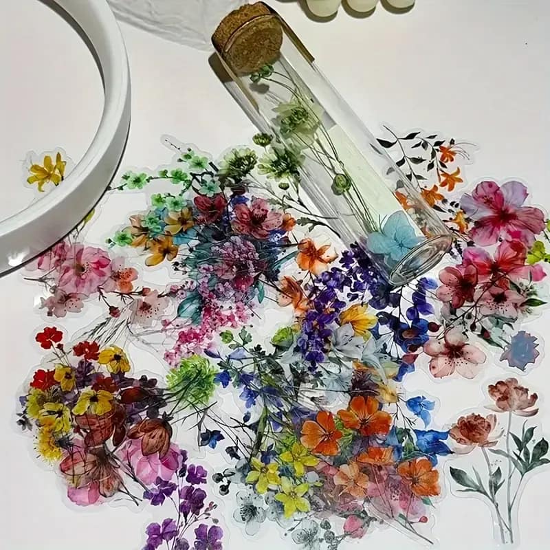 Transparante stickers gekleurde bloemen