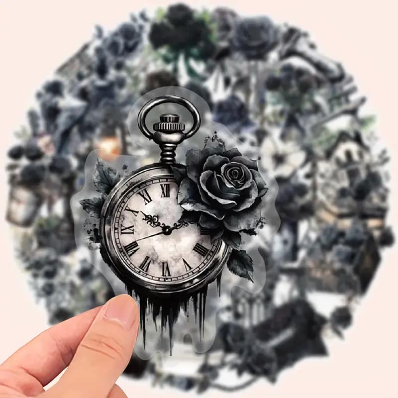 Transparante stickers zwarte rozen