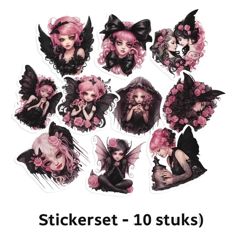 Stickerset gothic meisje roze zwart