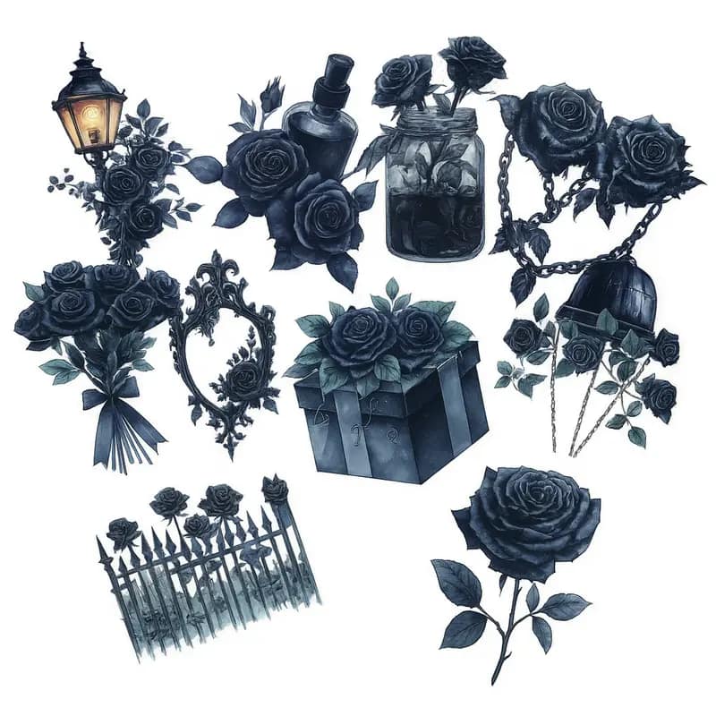 Transparante stickers zwarte rozen