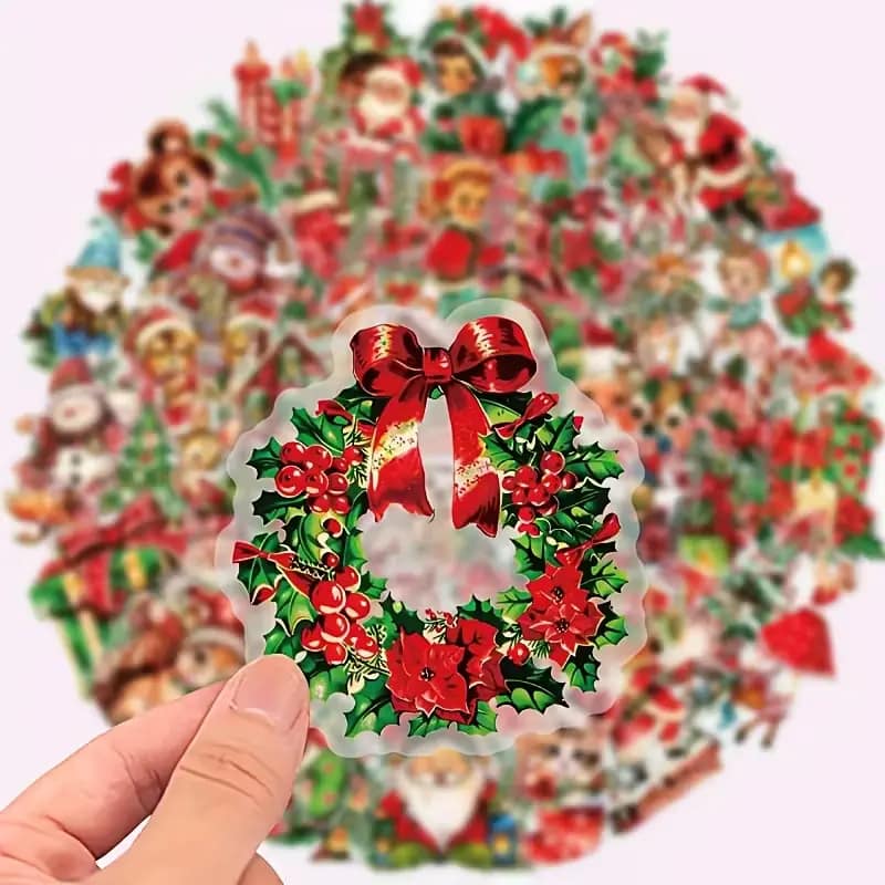 Transparante Vintage Kerst stickers – 5 varianten (10 stuks per zakje) - Afbeelding 6