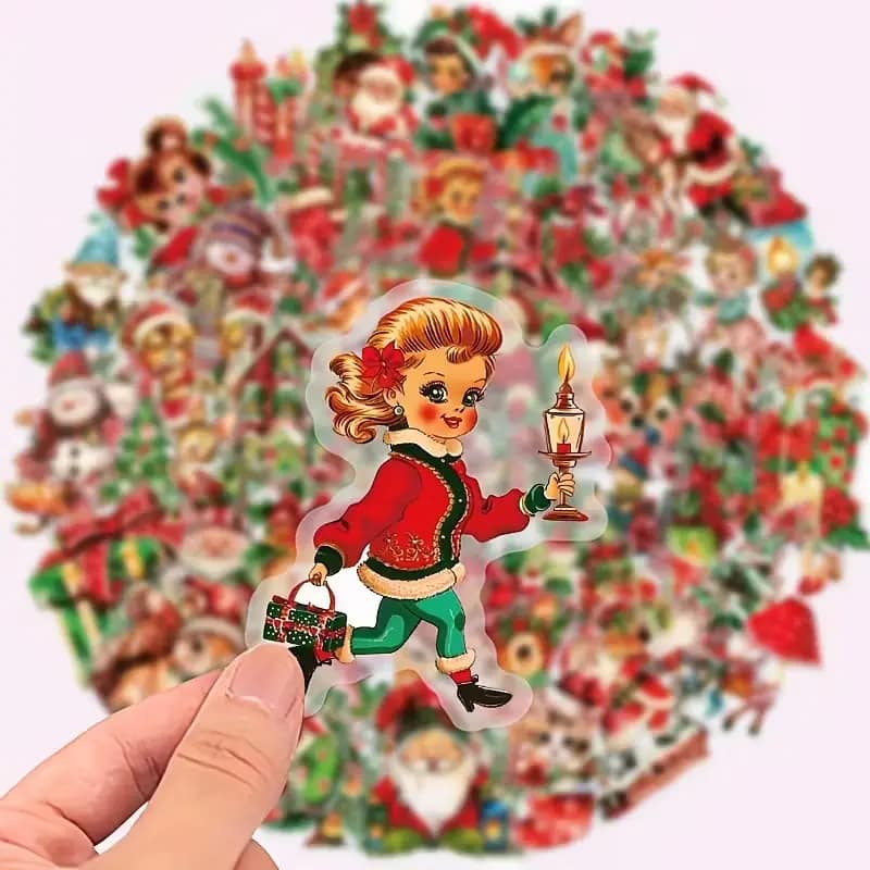 Transparante Vintage Kerst stickers – 5 varianten (10 stuks per zakje) - Afbeelding 8